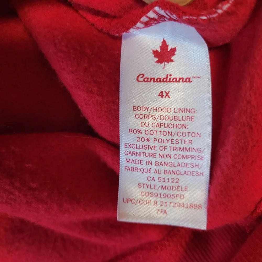 Canada Canadiana‎ Mens Red Graphic Maple Leaf Full Zip Hoodie Jacket Size 4X